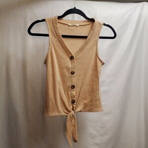 3for$25 XXS Jolie creme tan fake button down tank top w/ tie v-neck summer peach